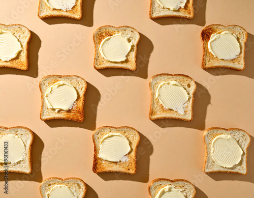 Minimal Breakfast Bread with Butter, Aesthetic Food Photography Top View
