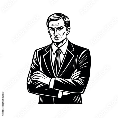 Hand Drawn Business Man Standing Silhouette Illustration