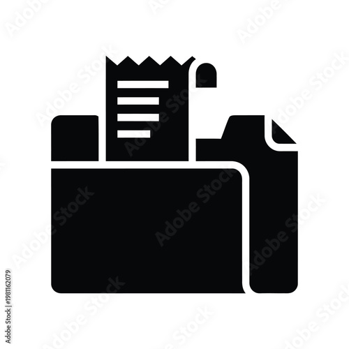 black file folder with receipt icon, minimalist glyph