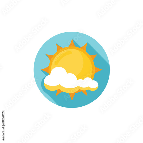 A vibrant vector graphic of a sun and cloud icon in a circular design
