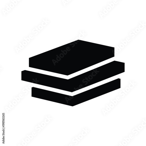 Minimalist black stacked paper glyph icon for business and finance concepts