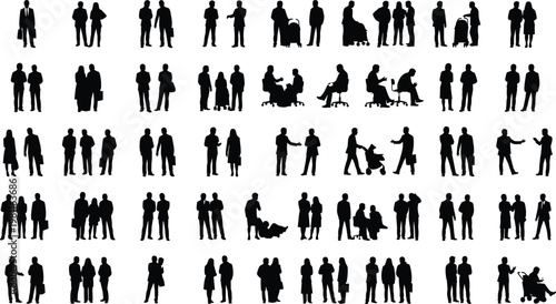 Large Collection of Business People Silhouettes Featuring Diverse Corporate Professionals Coworkers Families and Individuals in Various Work and Lifestyle Poses for Graphic Design Projects.