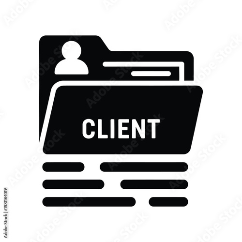 Minimalist client profile icon with user avatar and record tabs for business applications