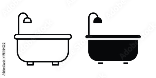Bathtub icon clip art collection. Editable stroke icons