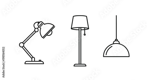Three different lamps in a linear design black and white silhouette