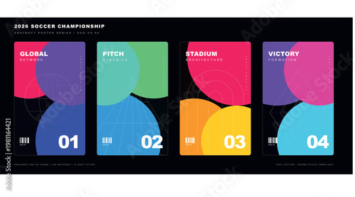 Soccer championship abstract poster series for sports event promotion tournament branding and football competition marketing campaign design