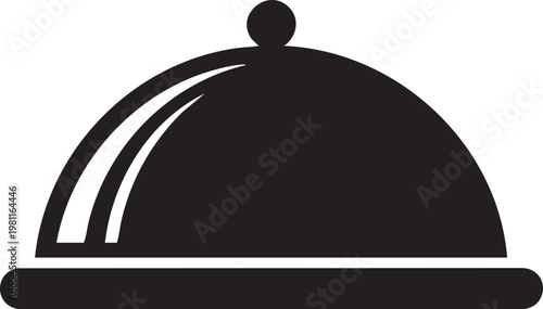 A black and white illustration of a covered serving dish with a dome lid on a platter base