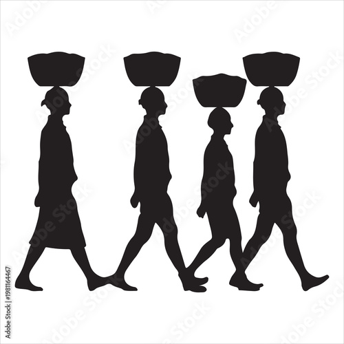 An expressive silhouette vector illustration of workers carrying baskets