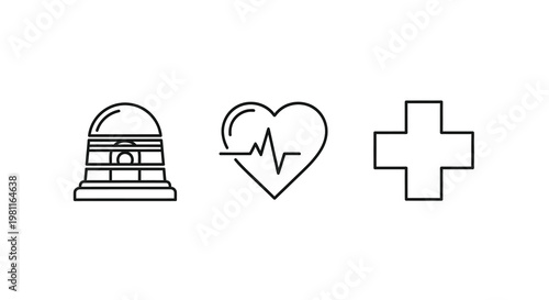 Medical symbols depicting emergency services in a linear silhouette