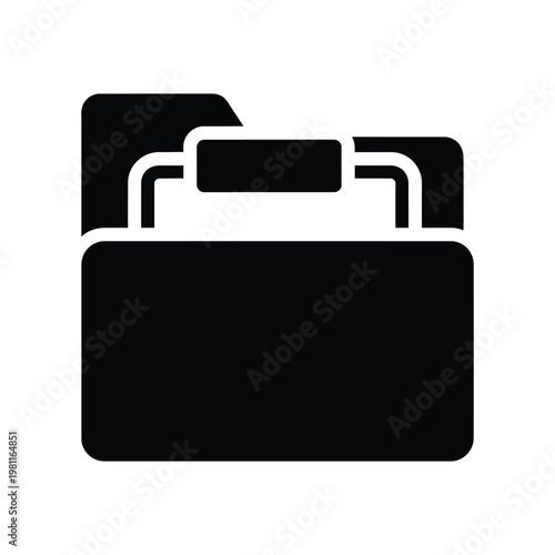 Minimalist black journal or tablet folder icon with silver corner clips on white background