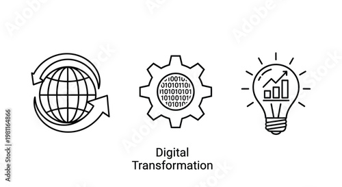 Digital transformation concepts illustrated with graphic icons a silhouette
