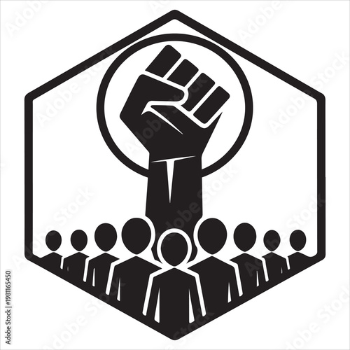 Silhouette vector illustration of a crowd gathered with clenched fists on the occasion of Labor Day