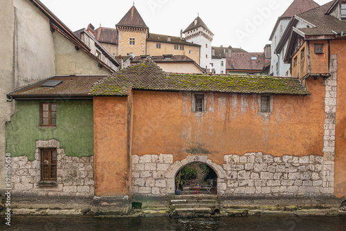 Colorful old buildings at river Le Thiou in Annecy France