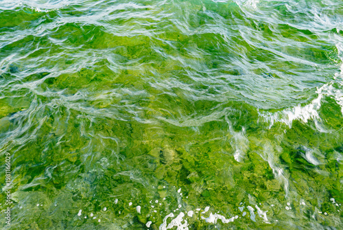 Green water and waves close up of lake in Annecy, France