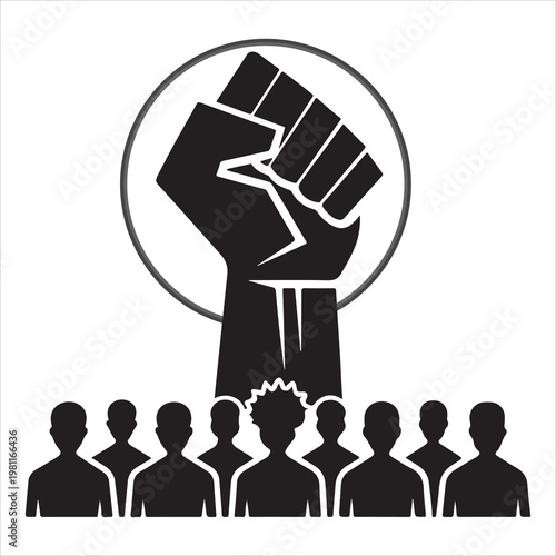 Silhouette vector illustration of a crowd gathered with clenched fists on the occasion of Labor Day