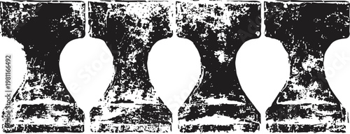 Four vintage anvil silhouettes in a row industrial metalworking tools collection black and white grunge texture