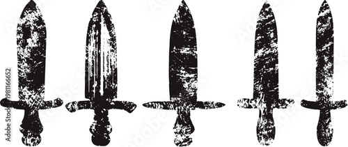 grunge set of medieval swords with distressed texture design