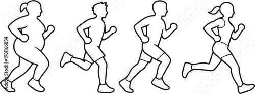Marathon runner group outline vector athletes running icon sports competition endurance race line art design