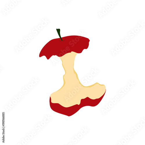 Eaten red apple, nibbled apple. Vector illustration on a white background.