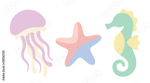 Sea Creatures Jellyfish Starfish Seahorse.