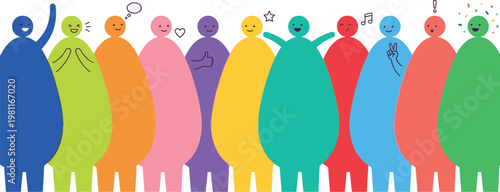 Colorful Diverse People Standing Together Vector Illustration for Community Teamwork Unity Social Campaign