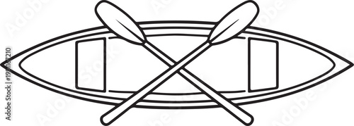 Minimal outline illustration of canoe with crossed paddles viewed from above representing water transport adventure boating and outdoor recreation concept