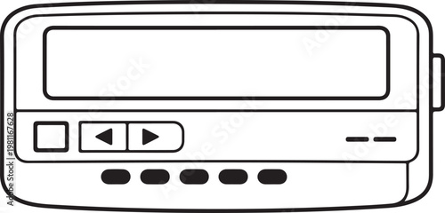 Minimal outline sketch of vintage pager device representing retro communication technology portable messaging system and classic electronic gadget