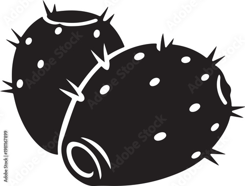 Minimal black silhouette prickly pear cactus fruit icon representing desert plant food natural organic fruit and botanical agriculture concept