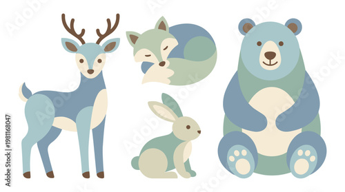 Cartoon forest animal friends group.