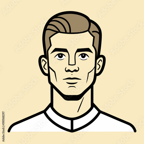 Illustration of a young man s face with a classic styled haircut