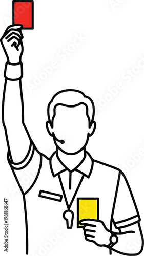 A line drawing of a sports referee holding up a red card and a yellow card simultaneously.