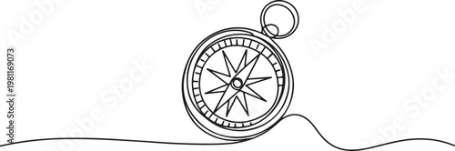 Continuous one line drawing of traveller compass. One line drawing illustration of compass navigate and adventure. one line drawing vector illustration