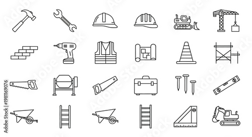 Photos Construction tools and equipment icons set.