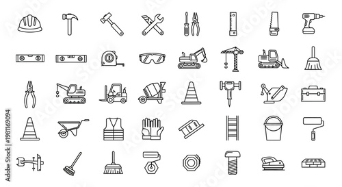 Construction tools and equipment icons set.
