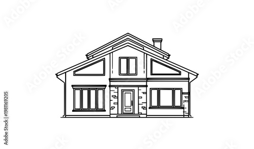 Minimalist black and white modern house exterior vector illustration with clean architectural design