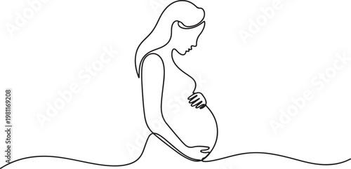Continuous line, pregnant woman, mother's day, pregnancy. one line drawing vector illustration