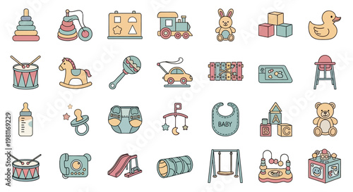 Baby toys and nursery items collection.