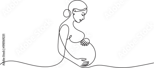 Continuous line, pregnant woman, mother's day, pregnancy. one line drawing vector illustration