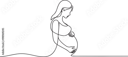 Continuous line, pregnant woman, mother's day, pregnancy. one line drawing vector illustration