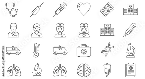 Medical icons and healthcare symbols.