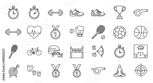 Sports icons and fitness symbols.