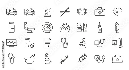 Medical Healthcare Symbols Icons Set.