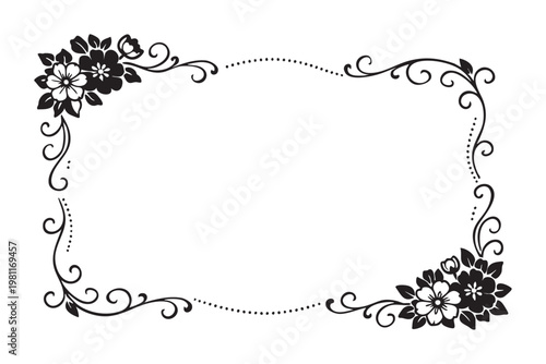Elegant floral corner frame design in black and white