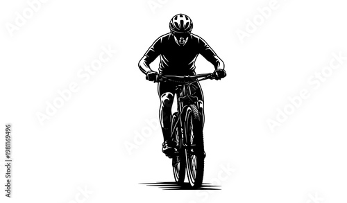 Cycling mountain biker front silhouette rider vector sport illustration