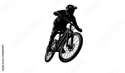 Front view mountain bike rider silhouette extreme cycling vector illustration