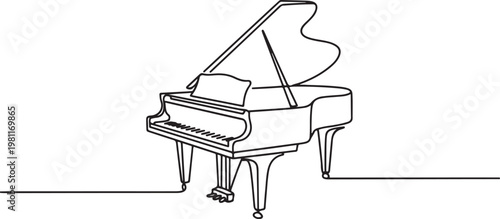 Grand piano one line art. Continuous line drawing of classical, musician, acoustic, piano, chord, antique, music, keyboard, concert. one line drawing vector illustration