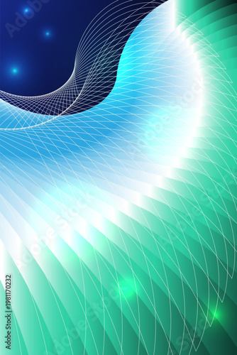 Abstract Technology Vector Background with Cyan Geometric Waves