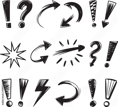 Collection of various black punctuation marks and symbols on white background