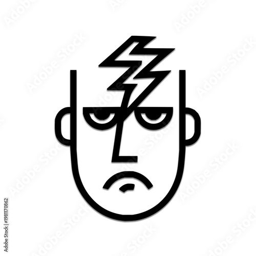 Angry Man with Lightning Bolt on Head Isolated on White