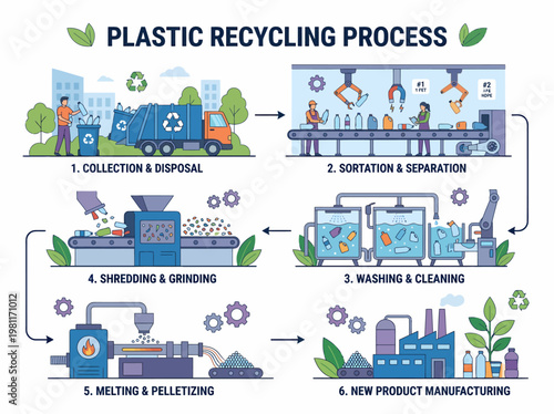 Plastic Recycling Process Infographic - Step by Step